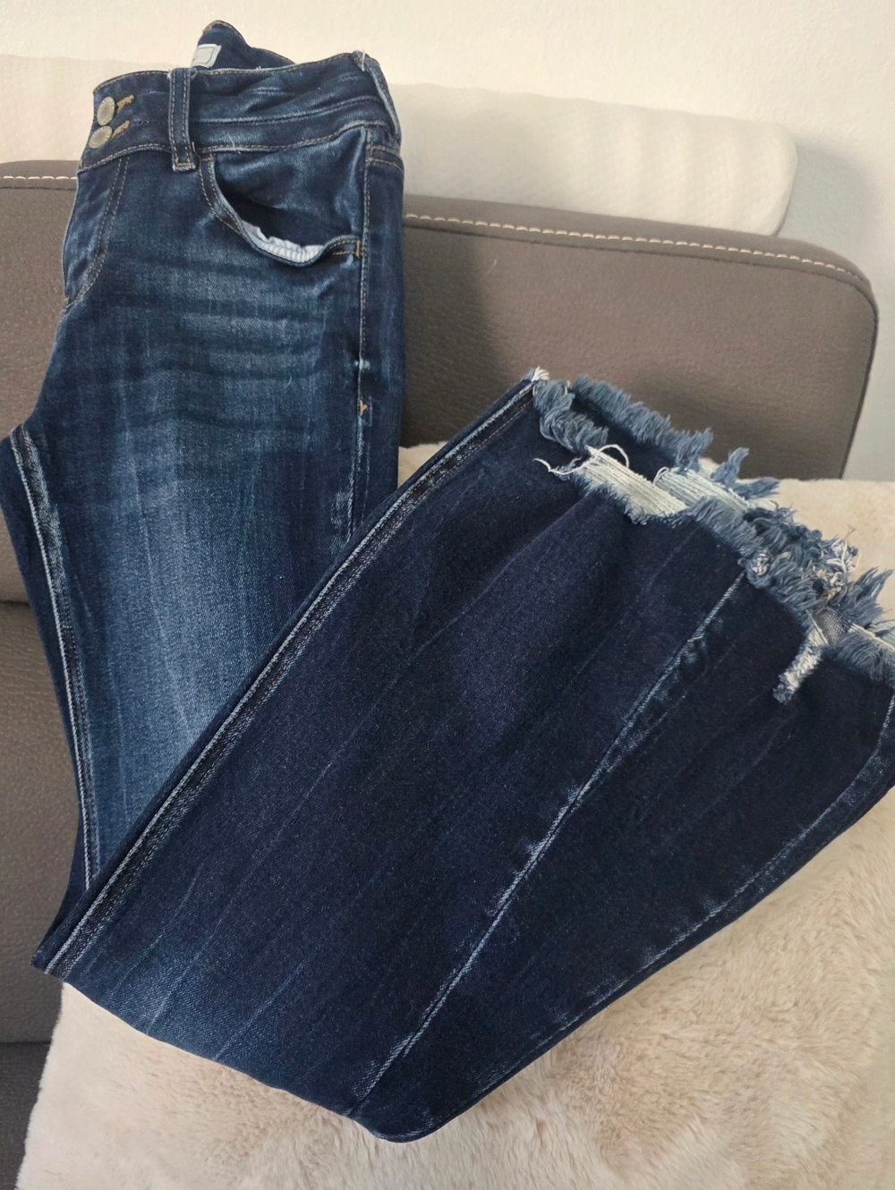KanCan Super Flare Dark Blue Frayed Hem Jeans